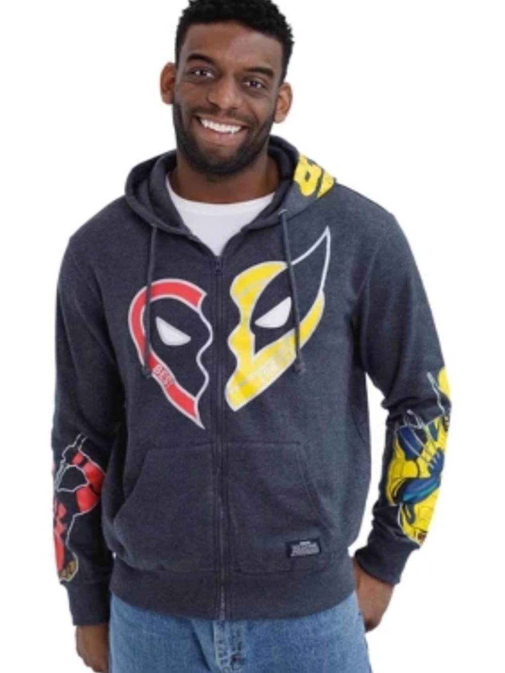 Marvel Deadpool Wolverine Best Friends Graphic Zip Hoodie Black NWOT